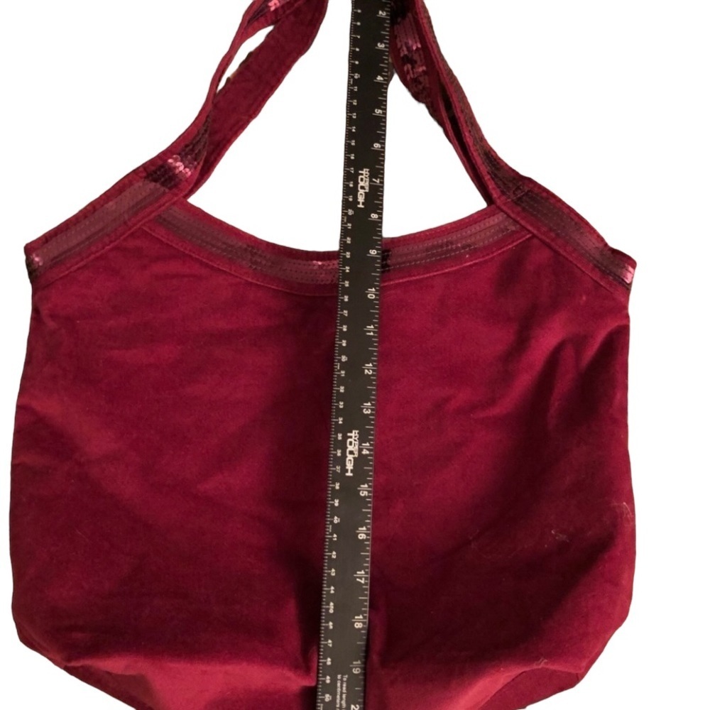 Burgundy Boho Fabric Handbag Resembles Faux Suede W/ Sequin Straps Roomy